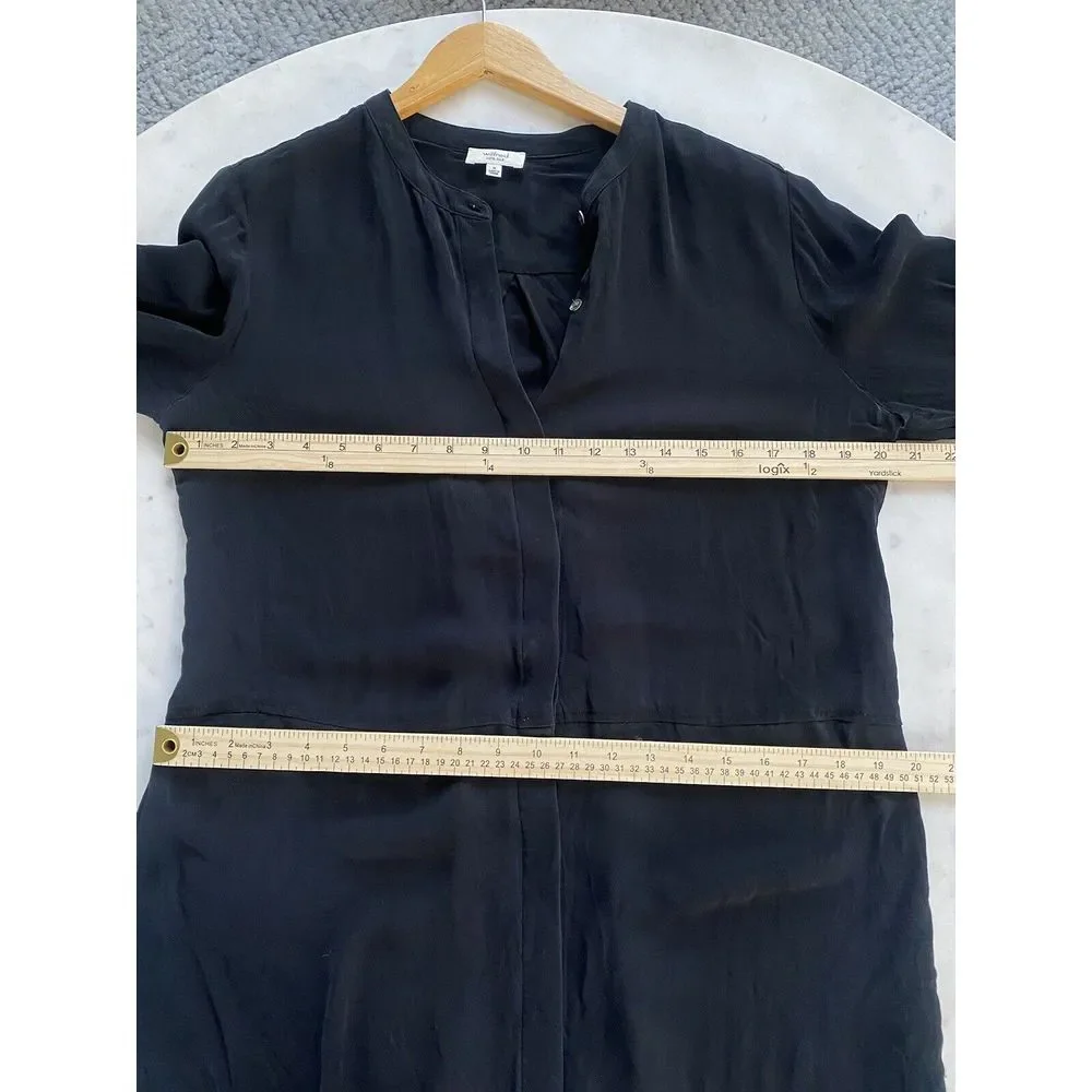 Wilfred Aritzia Women's M Bossut 100% SILK Shirt Dress Black Long Sleeve Button - Picture 8 of 10